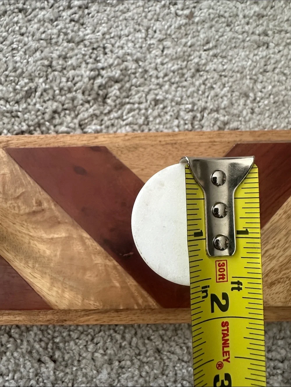 Wooden Chevron Wall Hook Rack with White Marble Pegs